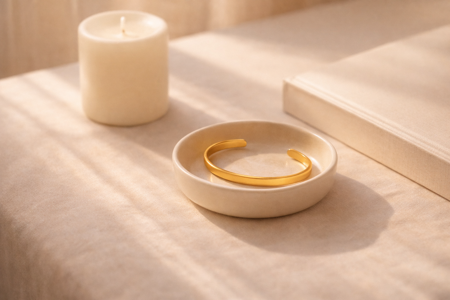 The Luna Cuff styled on linen fabric