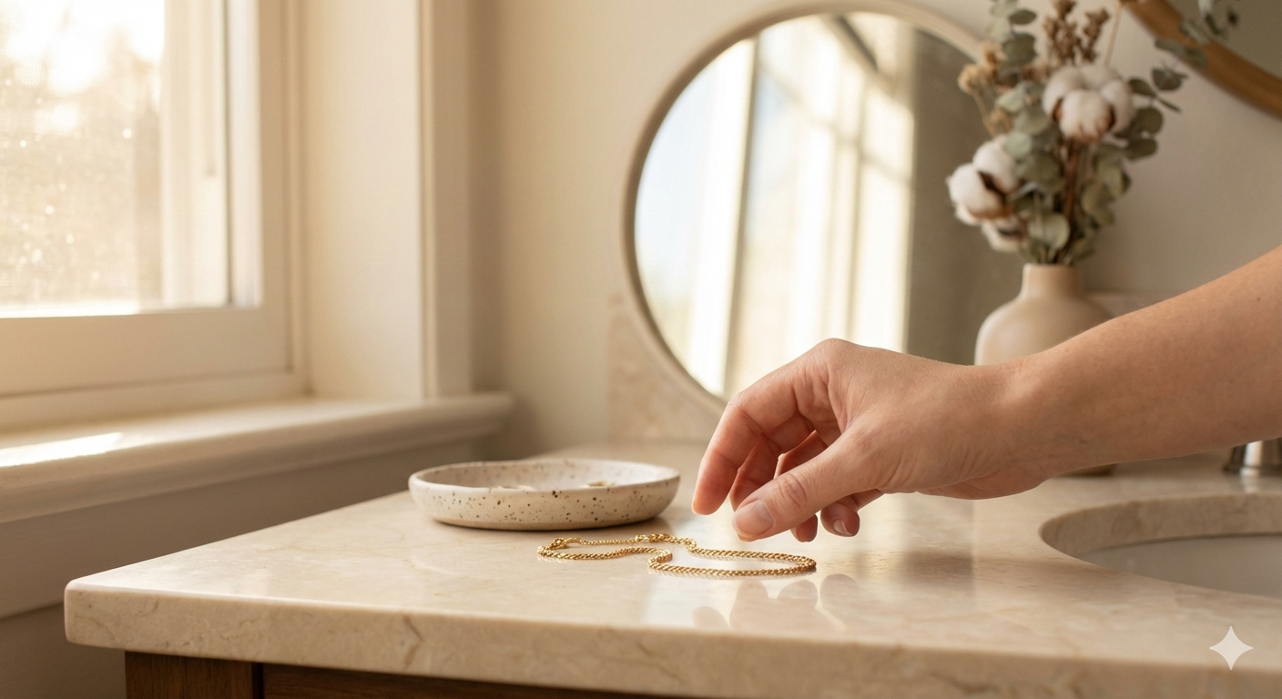 The Solstice Chain on cream marble surface